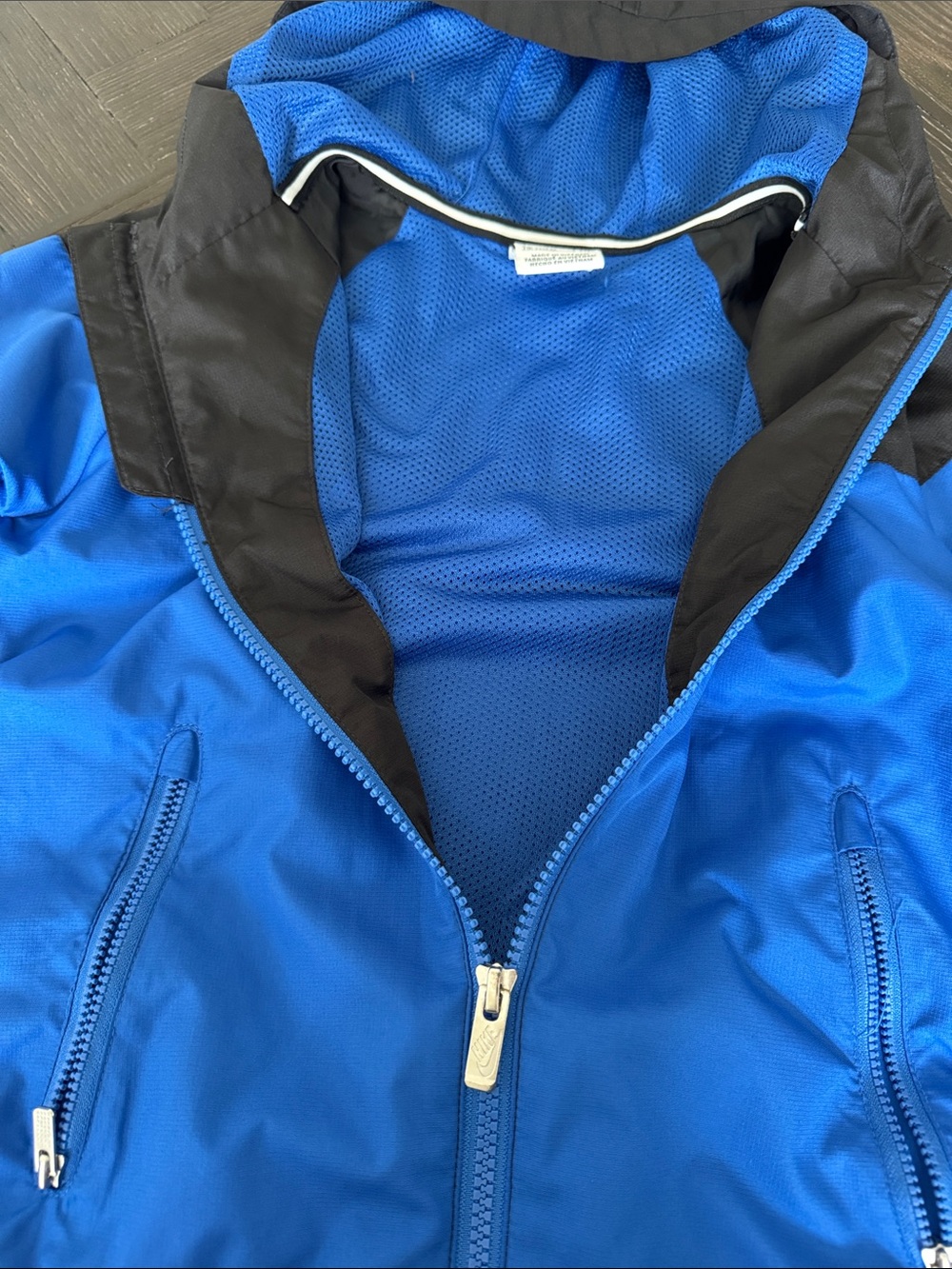 Nike Boys Windbreaker Jacket Size 7 | Blue Black Hooded Zip Up Athletic Coat - Picture 5 of 7